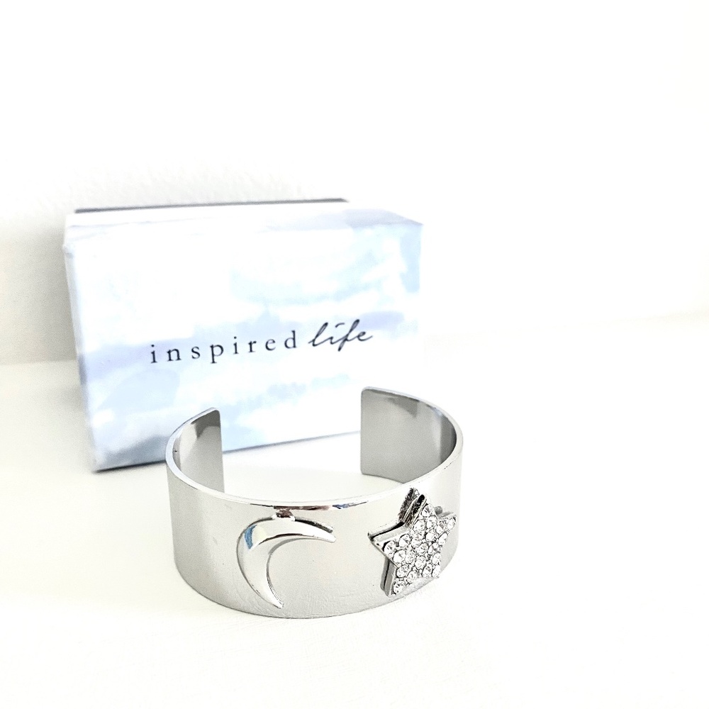 Inspired life cuff bracelet bangle silver color moon and star